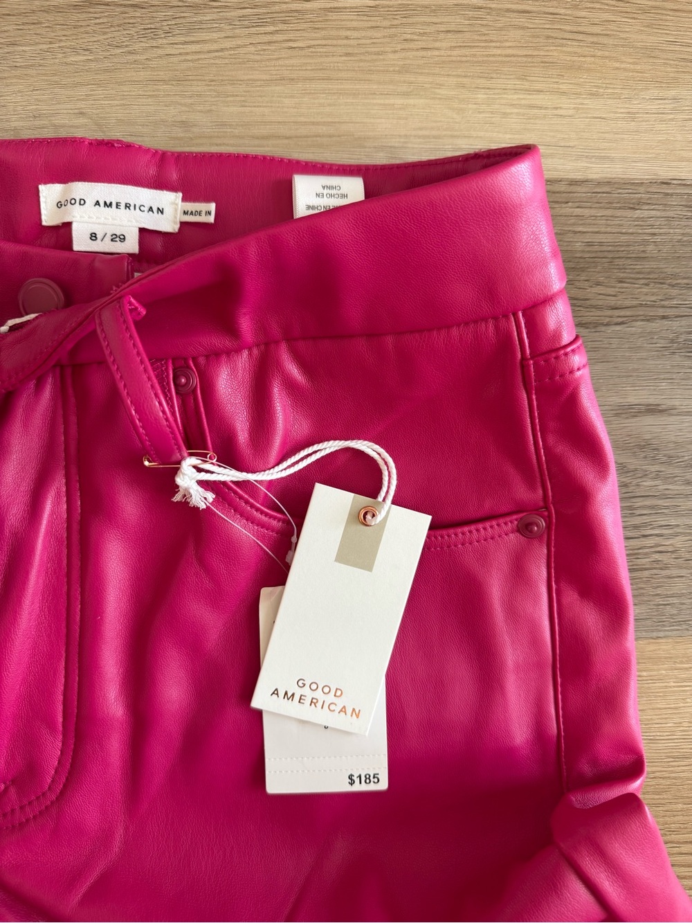 Good American Women's Fuchsia Faux Leather High-Waist Shorts